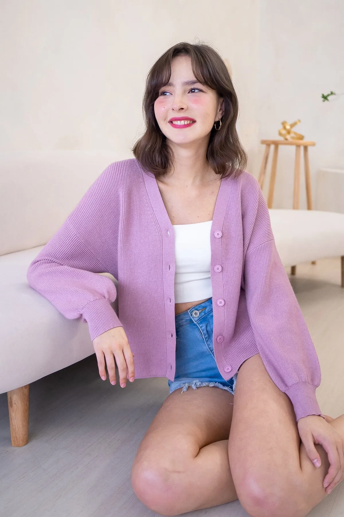 BLISSE KNIT CARDIGAN IN MAUVE PINK