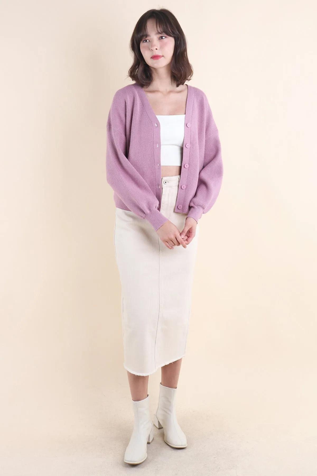 BLISSE KNIT CARDIGAN IN MAUVE PINK