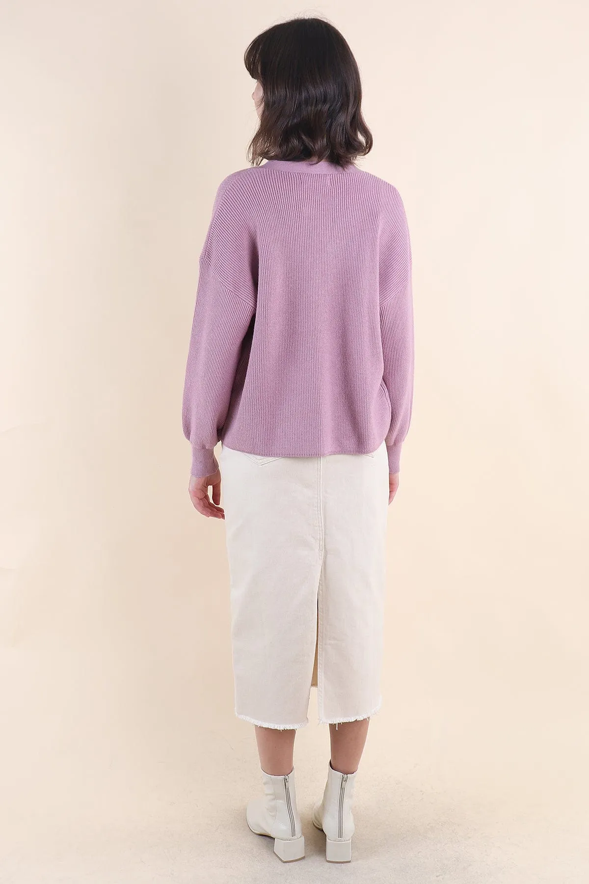 BLISSE KNIT CARDIGAN IN MAUVE PINK