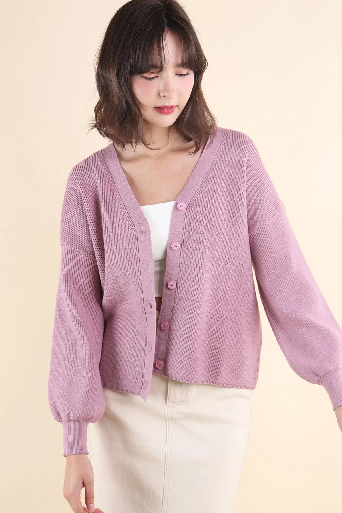 BLISSE KNIT CARDIGAN IN MAUVE PINK