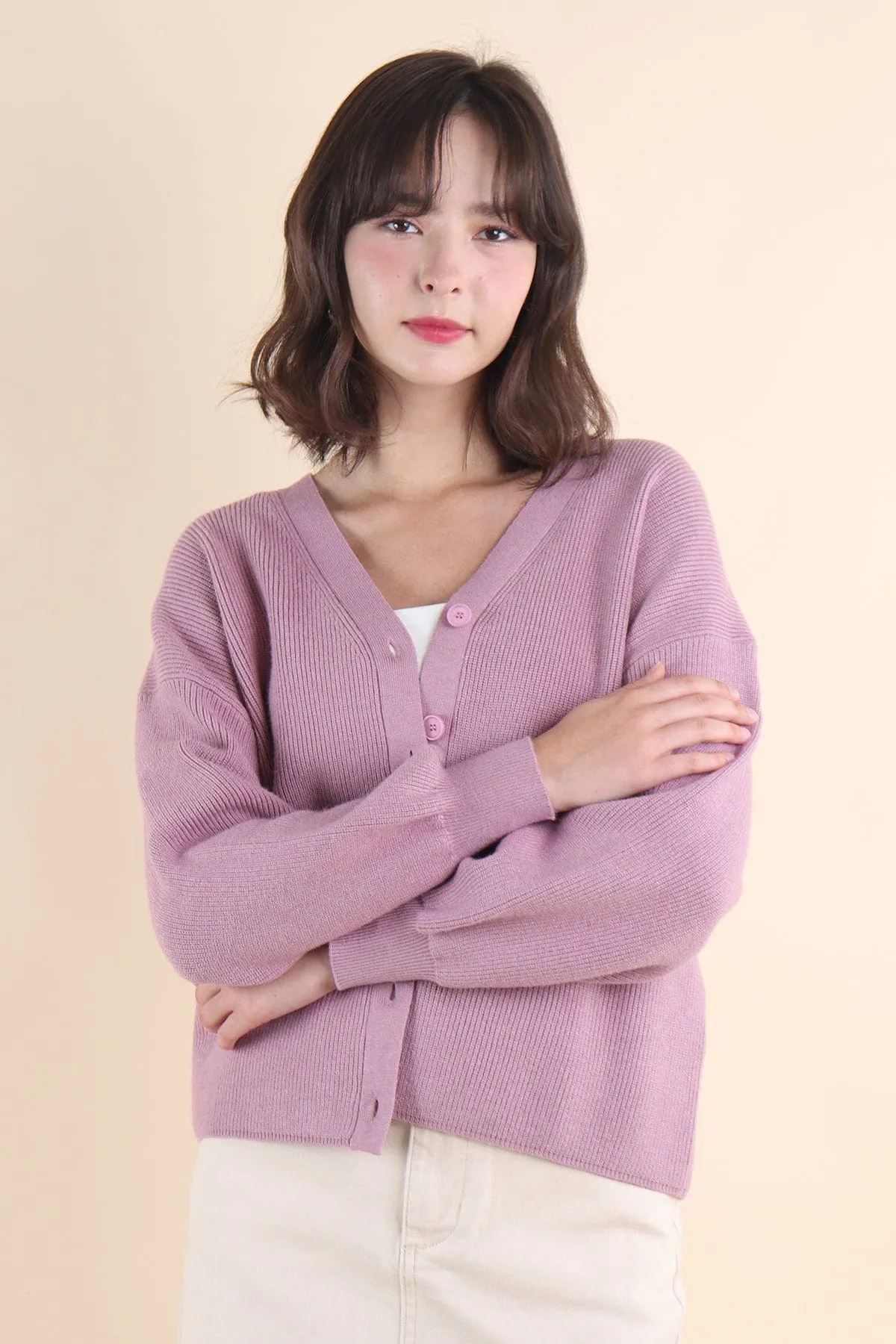 BLISSE KNIT CARDIGAN IN MAUVE PINK