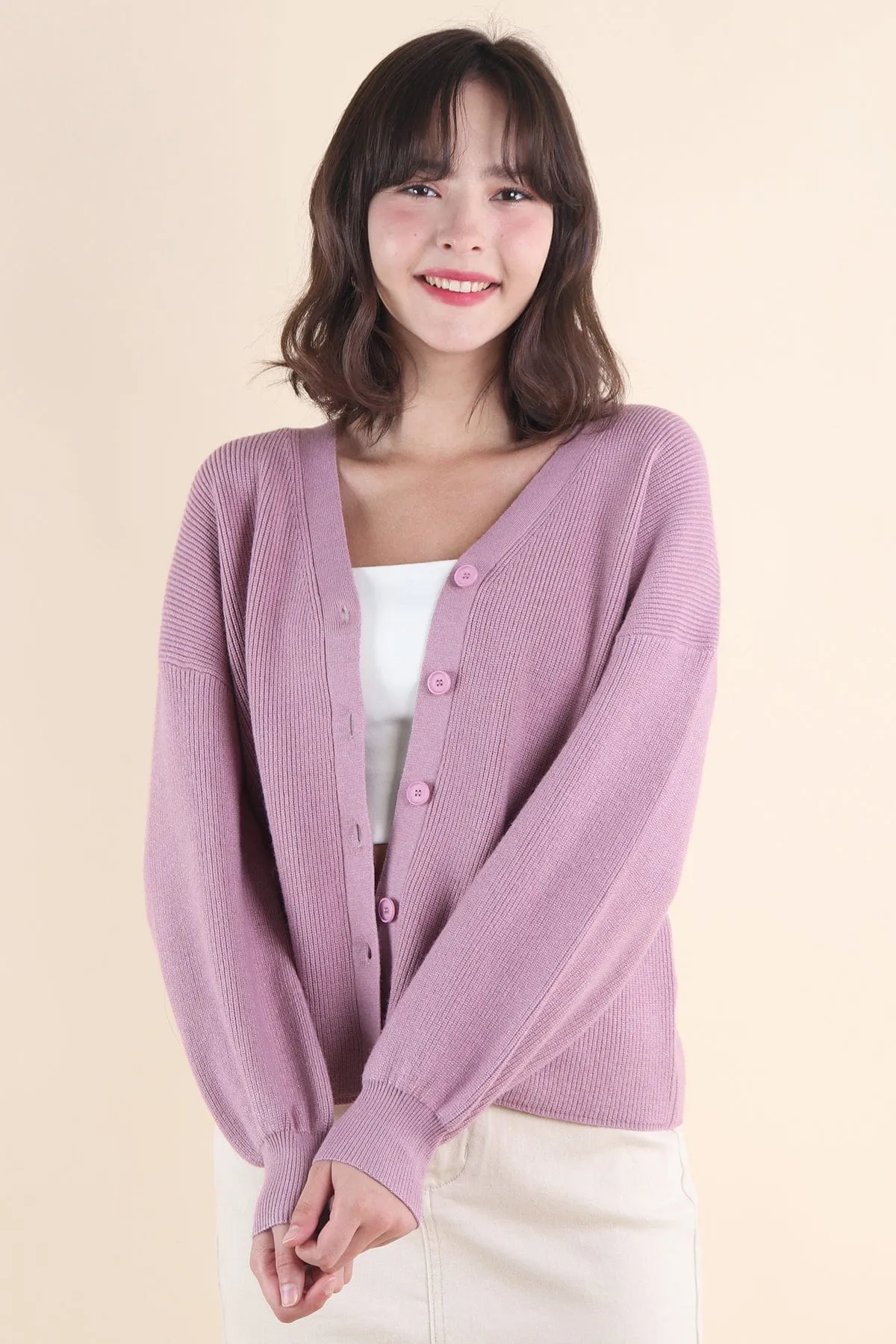 BLISSE KNIT CARDIGAN IN MAUVE PINK