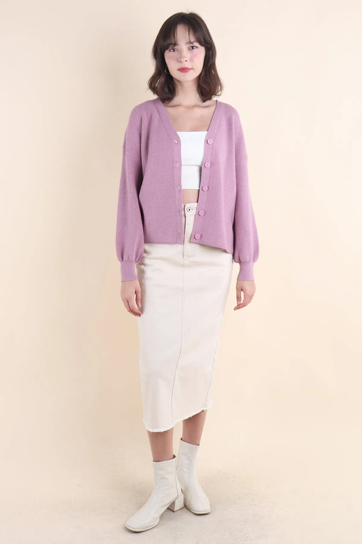 BLISSE KNIT CARDIGAN IN MAUVE PINK