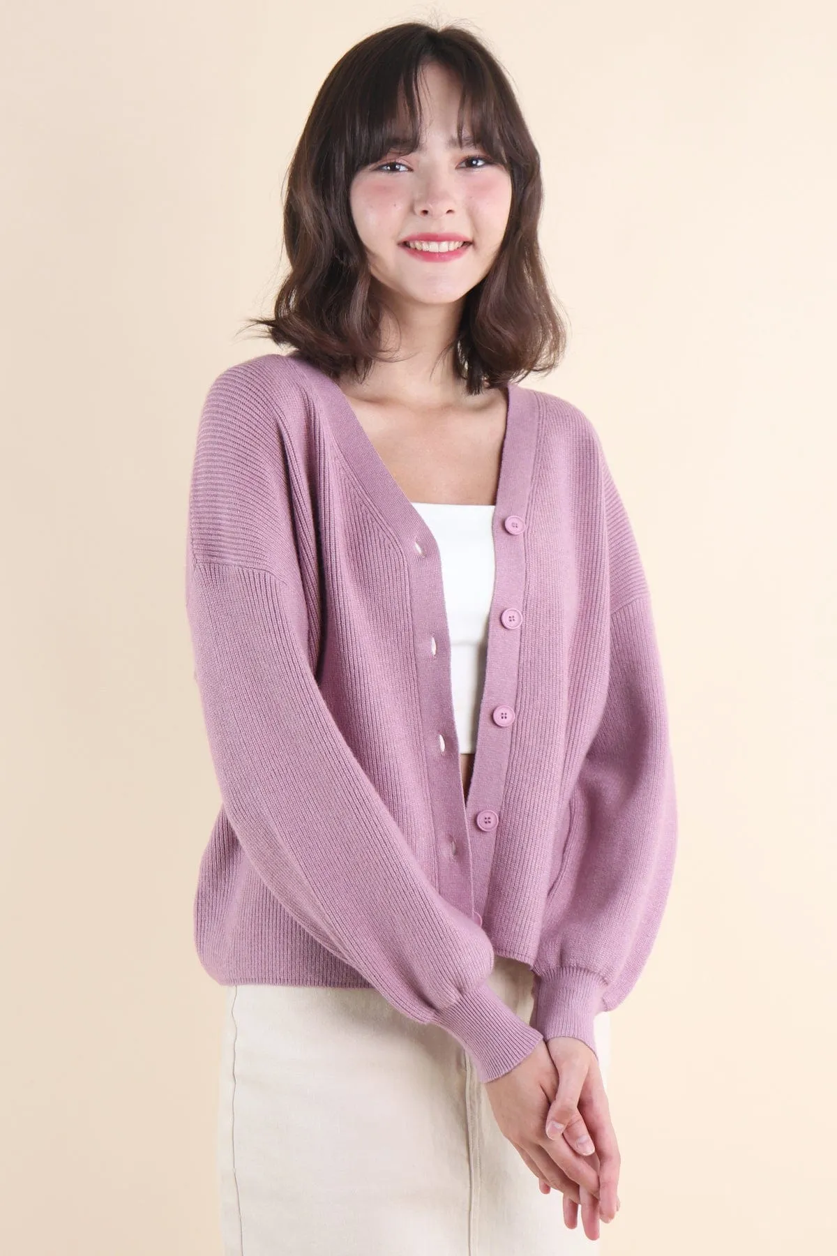 BLISSE KNIT CARDIGAN IN MAUVE PINK