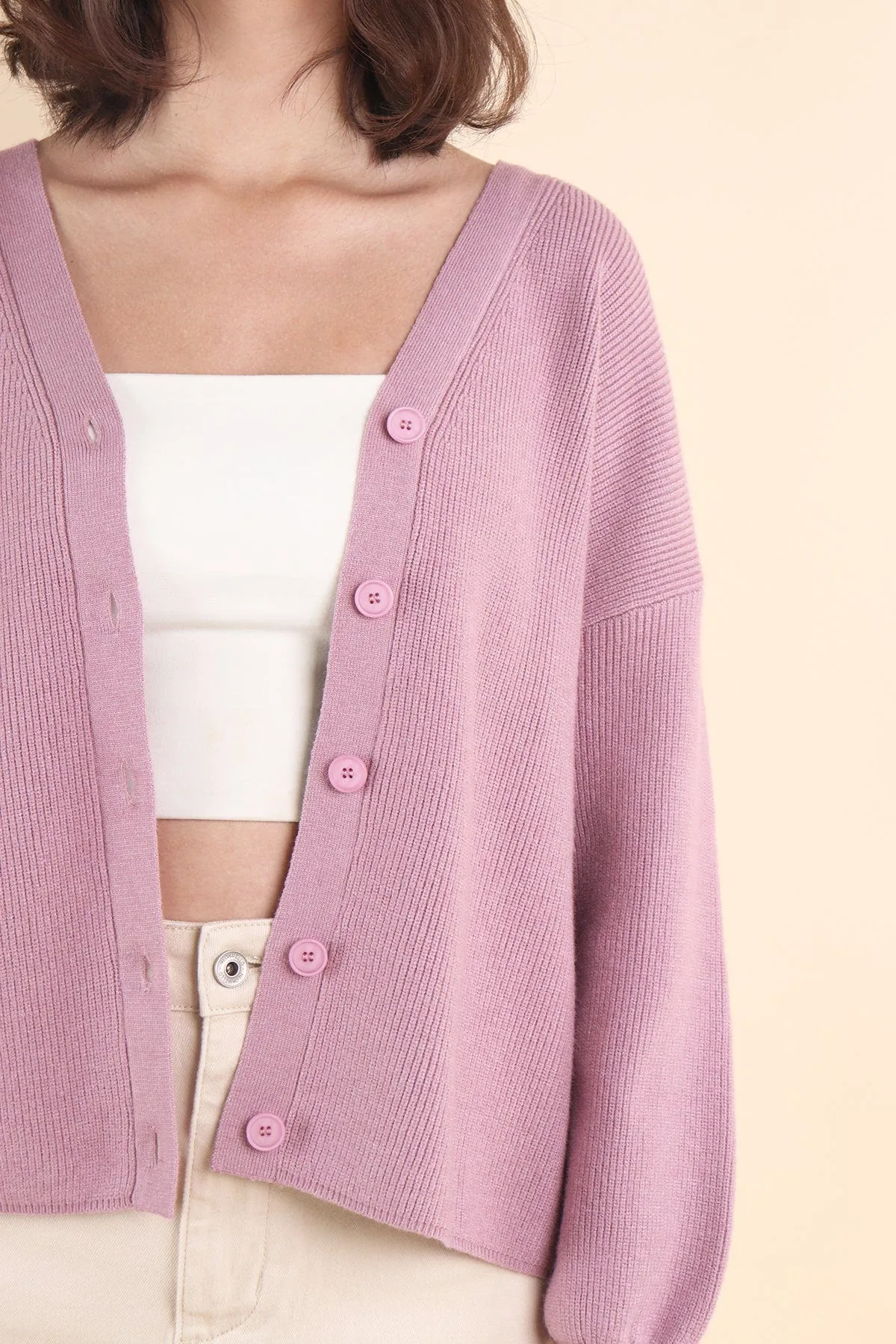 BLISSE KNIT CARDIGAN IN MAUVE PINK