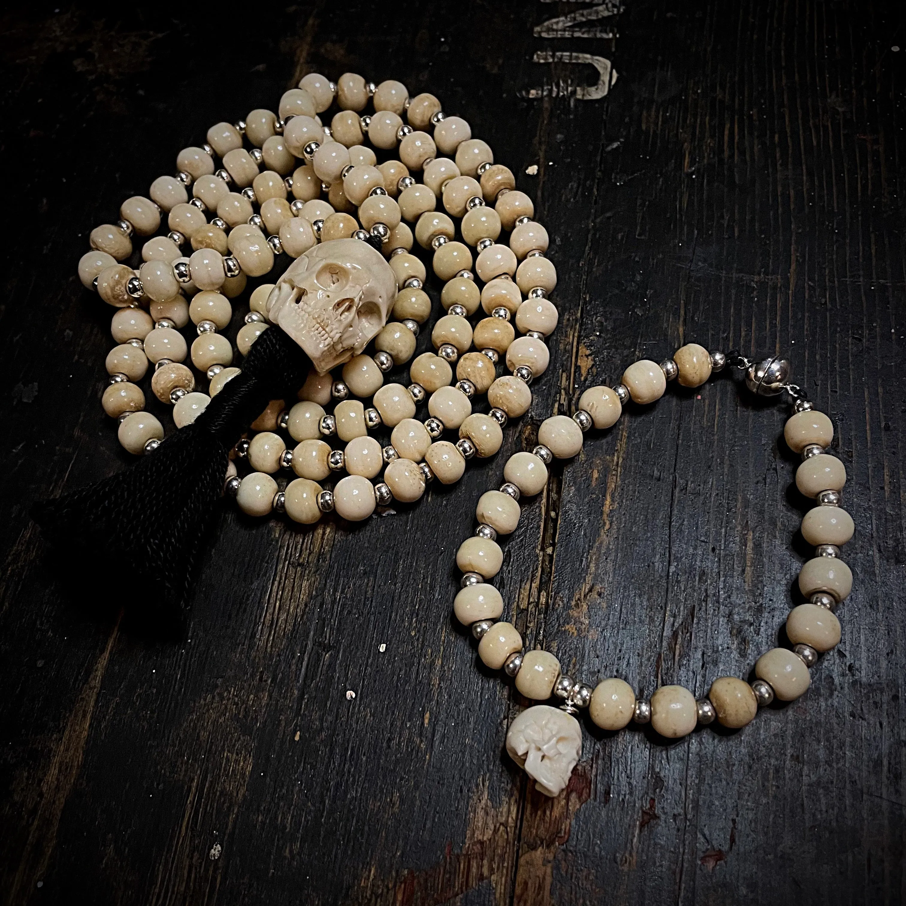 Bone and Silver Mala Necklace