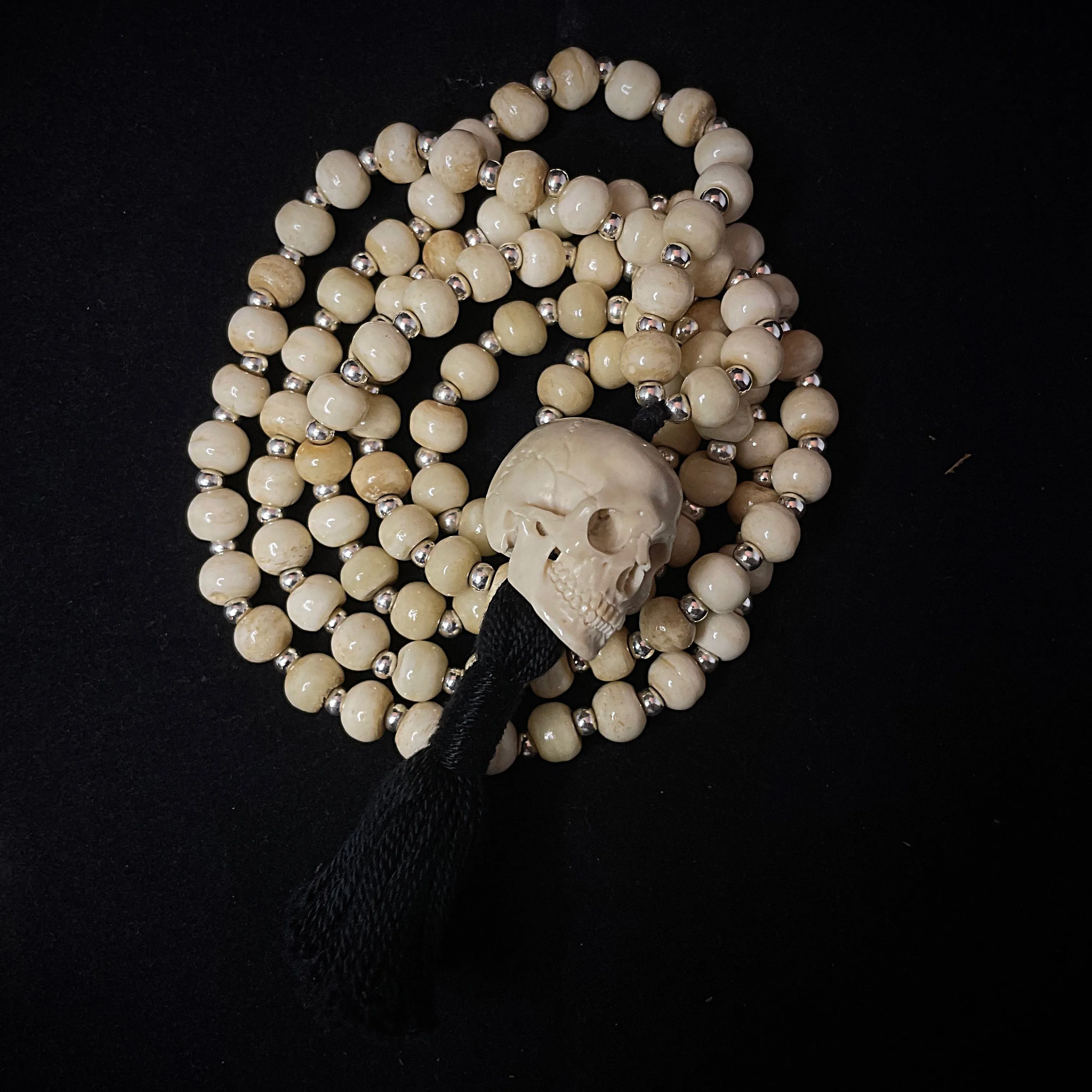 Bone and Silver Mala Necklace