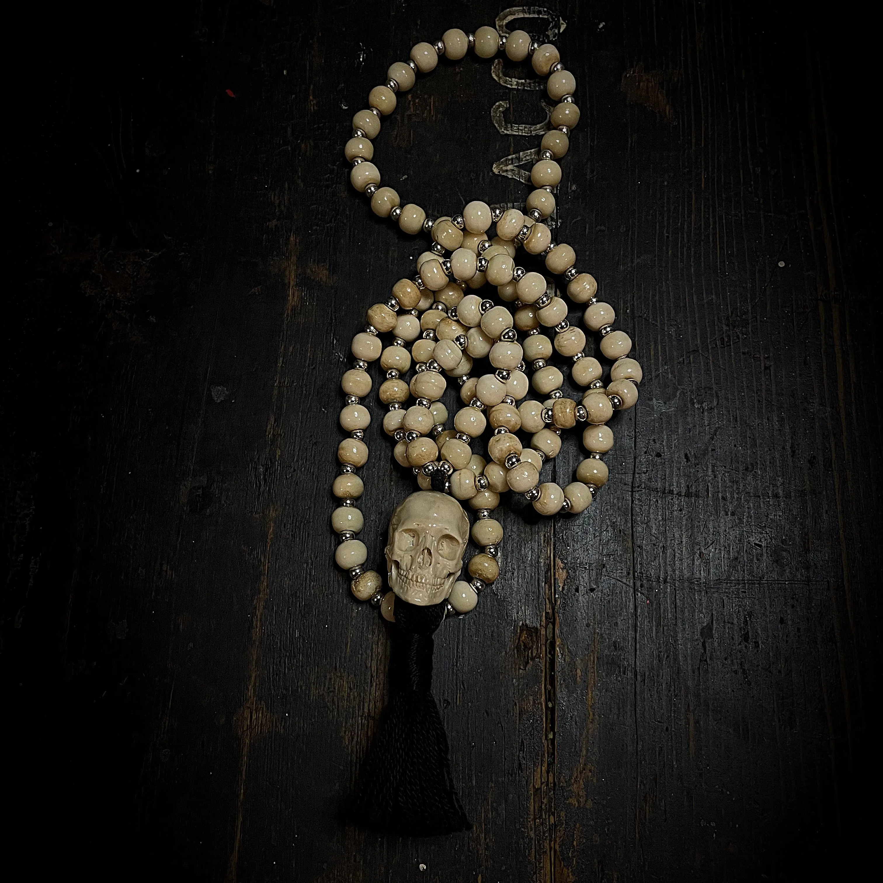 Bone and Silver Mala Necklace