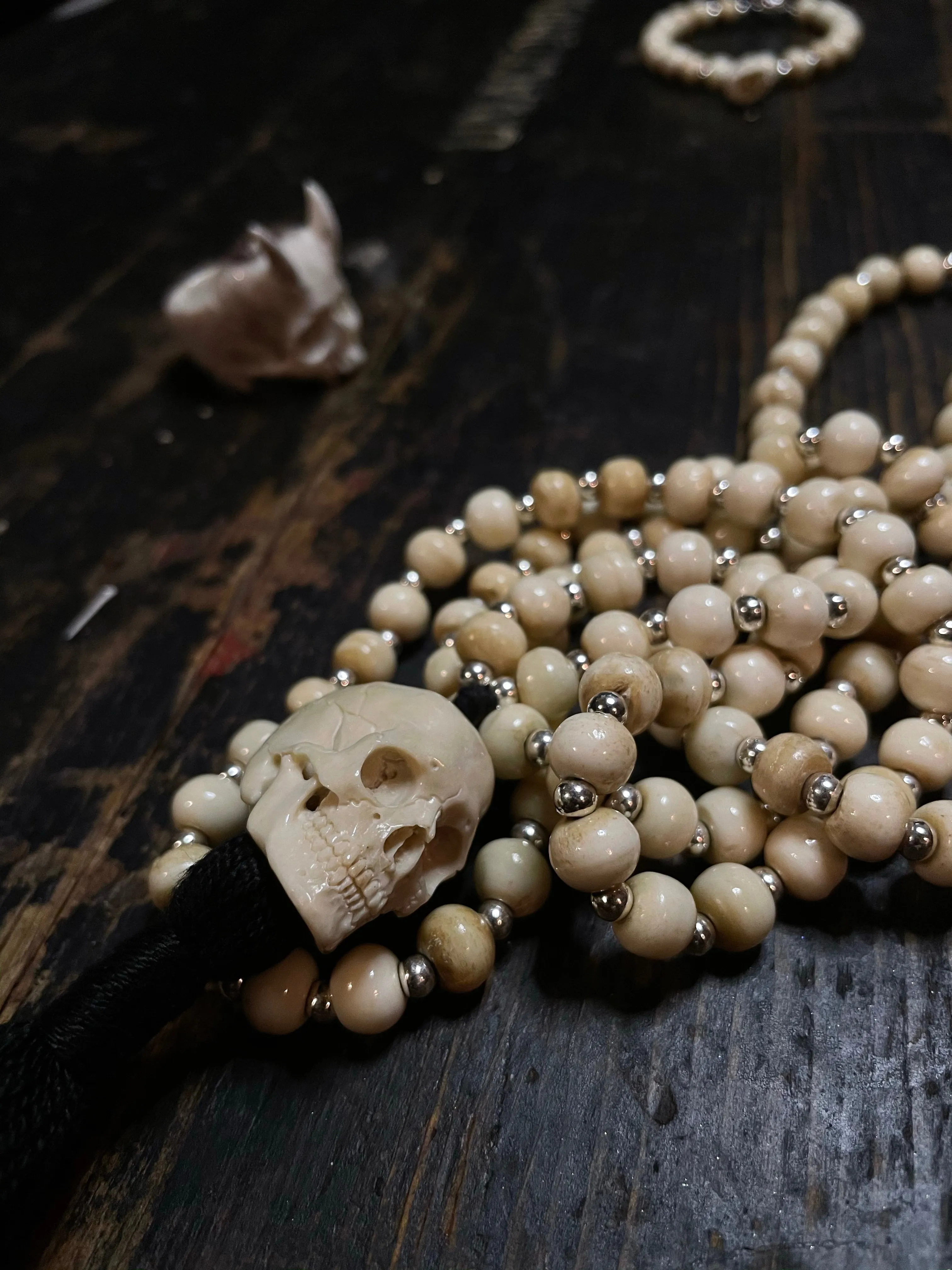 Bone and Silver Mala Necklace