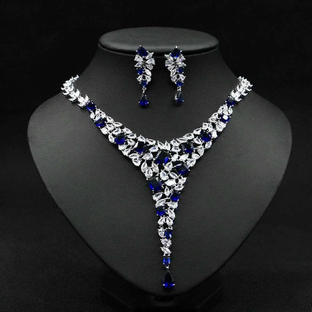 Bridal Necklace Ear Stud Color Zircon Necklace Suit Wedding Dress Wedding Earring Accessories