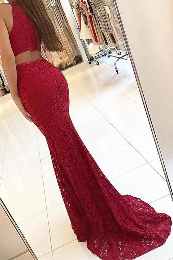 Burgundy Mermaid High Neck Tight Long Prom Dresses Evening Dresses, SP384