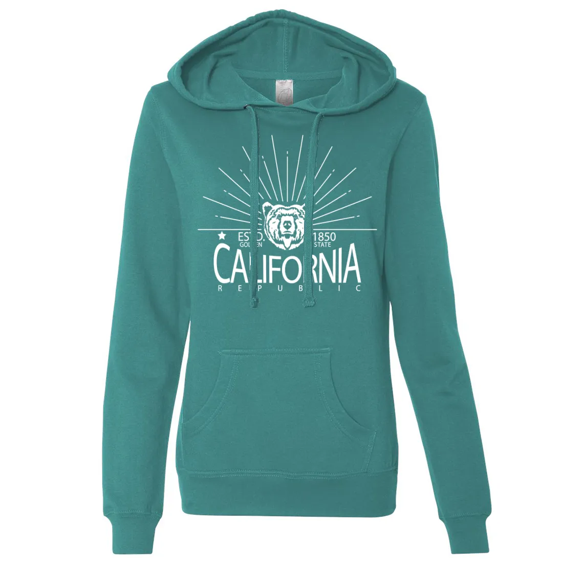 California Golden State White Print Ladies Lightweight Fitted Hoodie