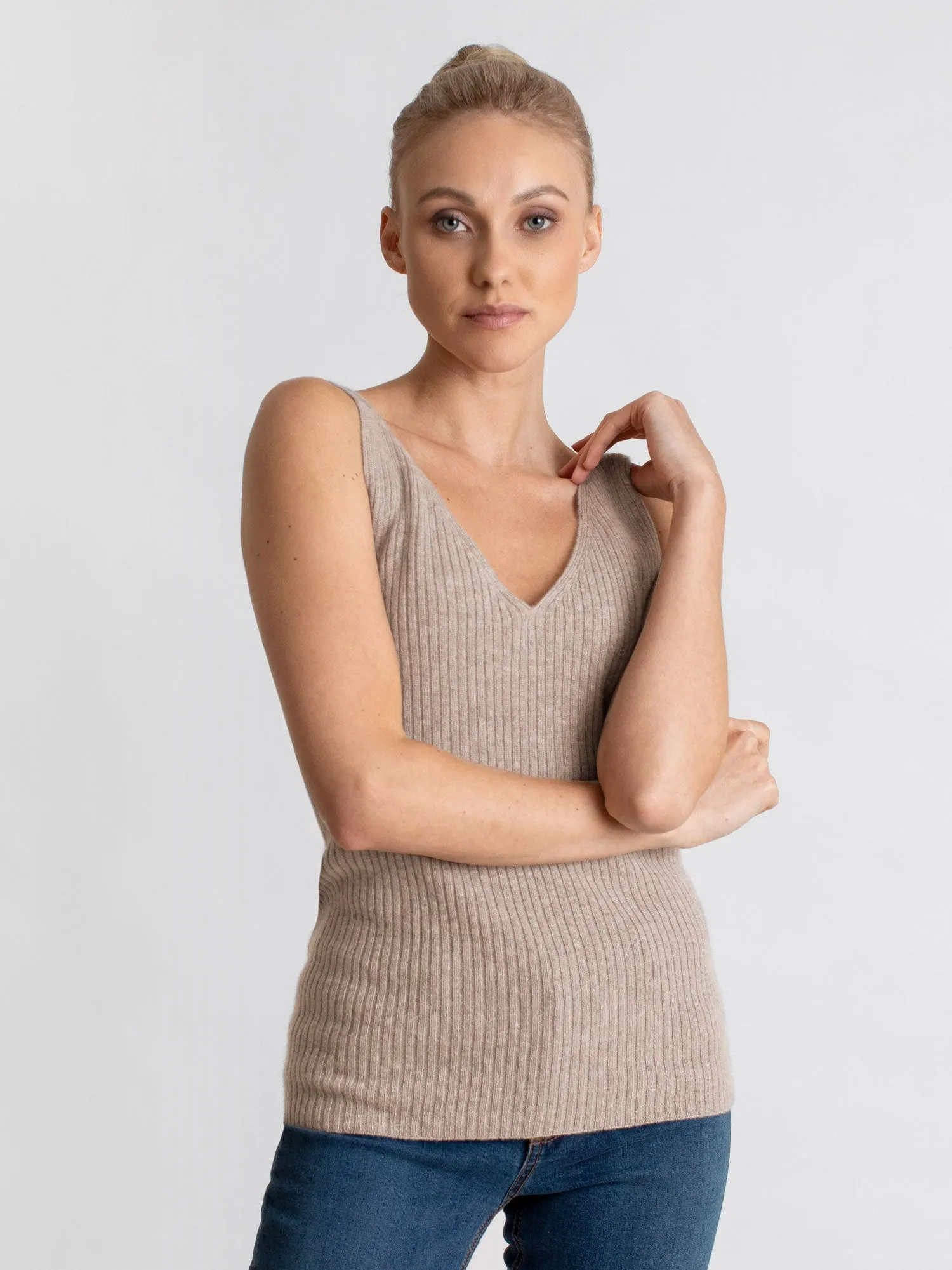 Cashmere singlet "Lilly" - toast