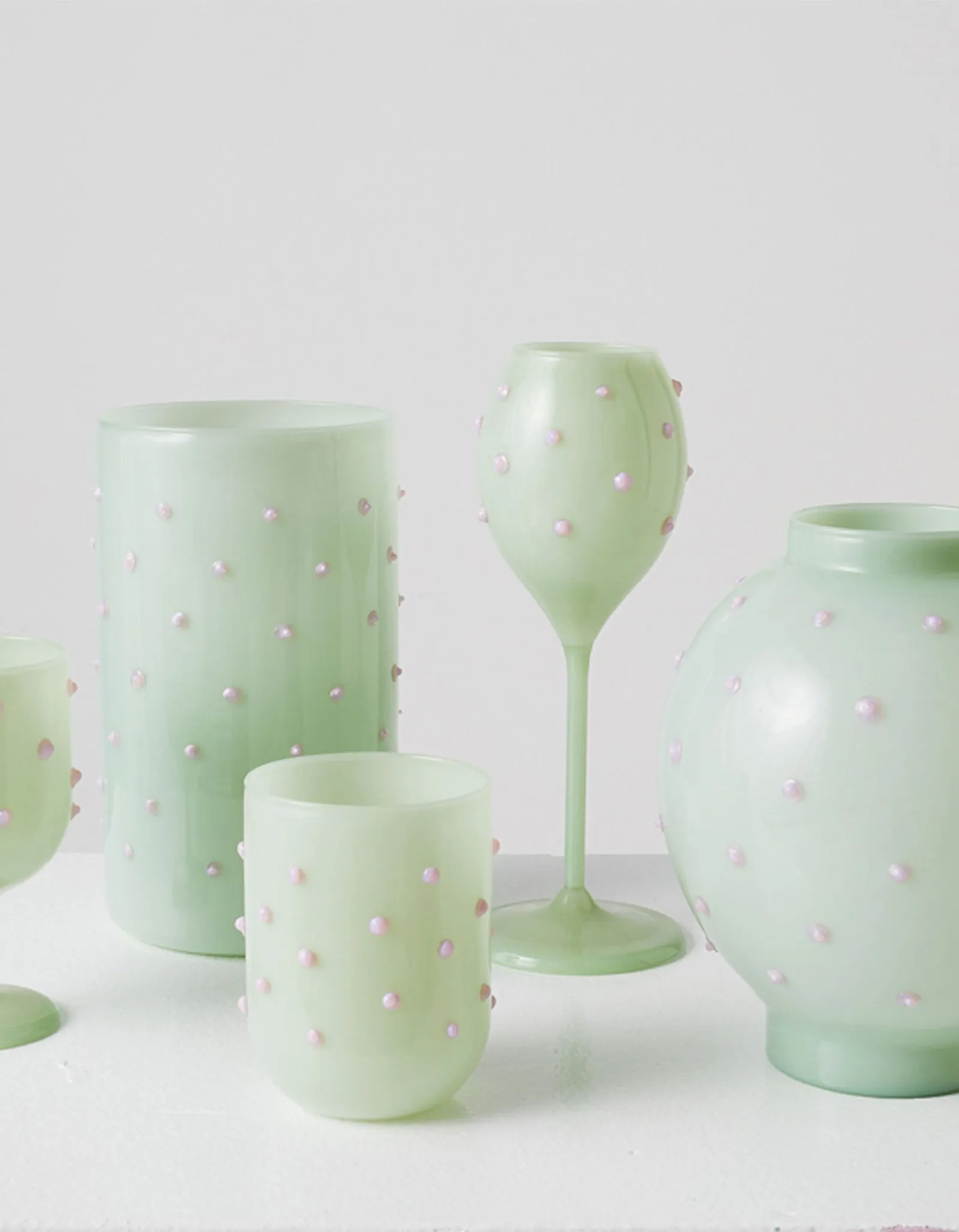 Champagne Glass Set - Pistachio Polka Dot