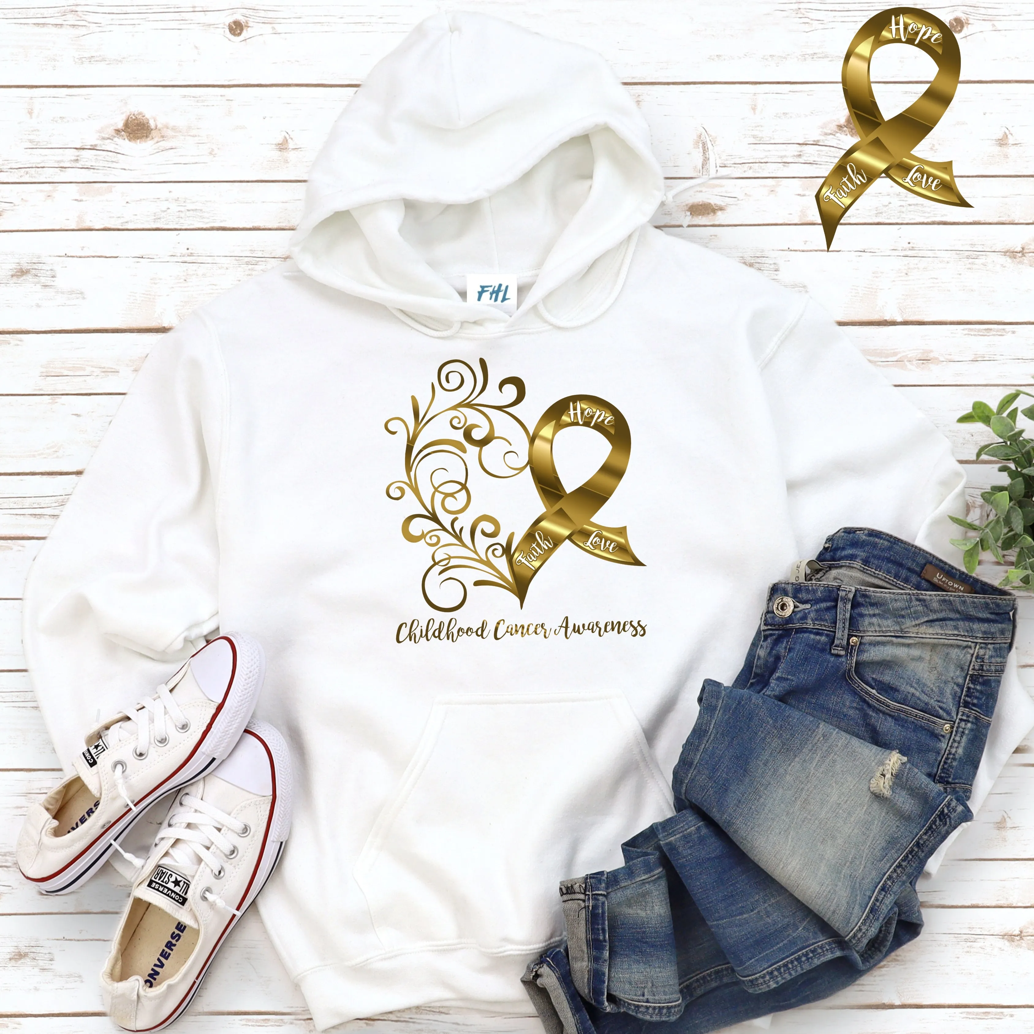 Childhood Cancer Awareness Heart Adult Size Hoodie (Several Colors Available)