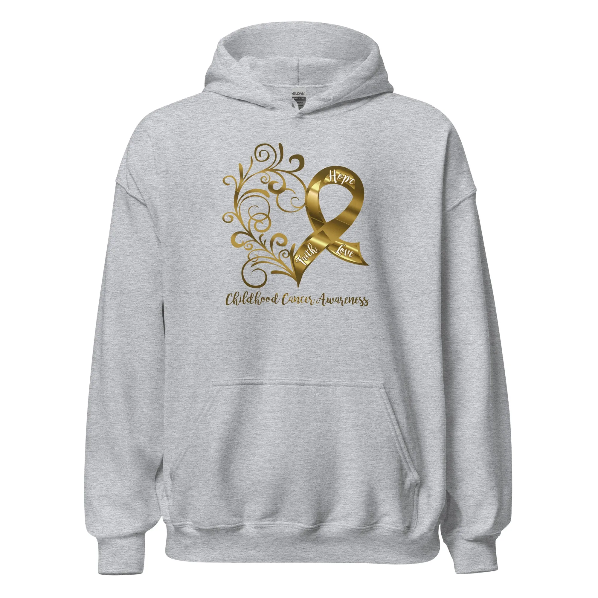 Childhood Cancer Awareness Heart Adult Size Hoodie (Several Colors Available)