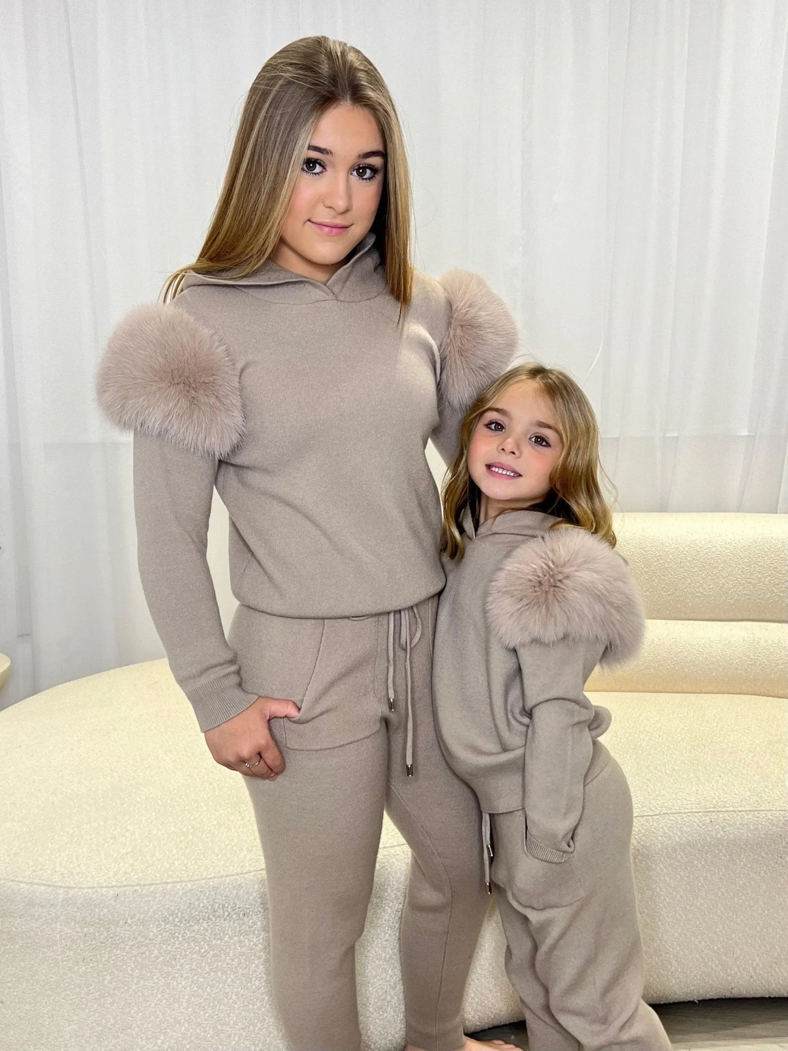 Childrens Beige Luxury Fur Tracksuit