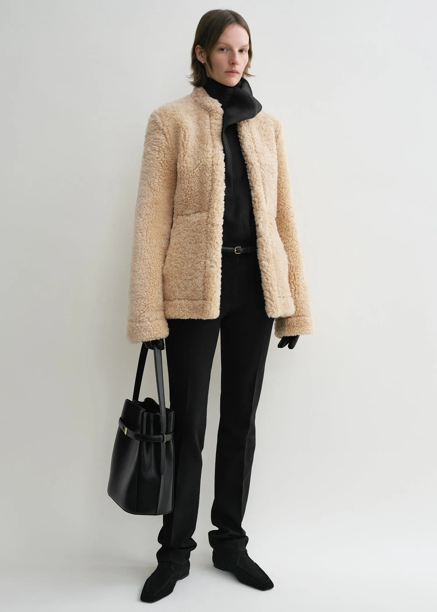 Cinched shearling jacket butter