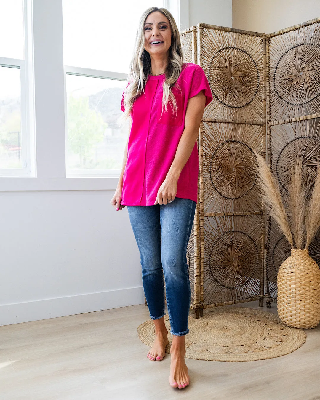 Clarissa Textured Pocket Top - Fuchsia