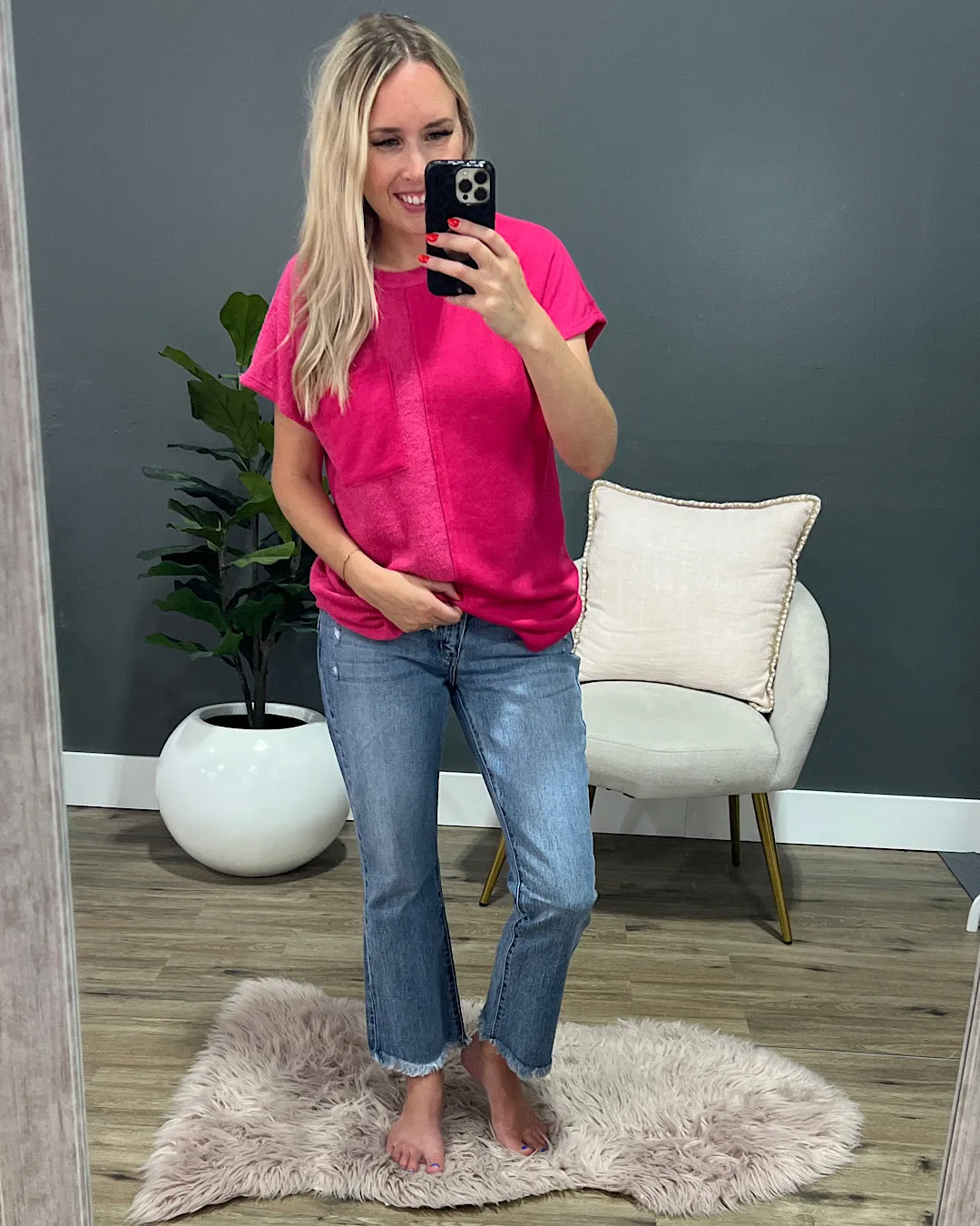 Clarissa Textured Pocket Top - Fuchsia