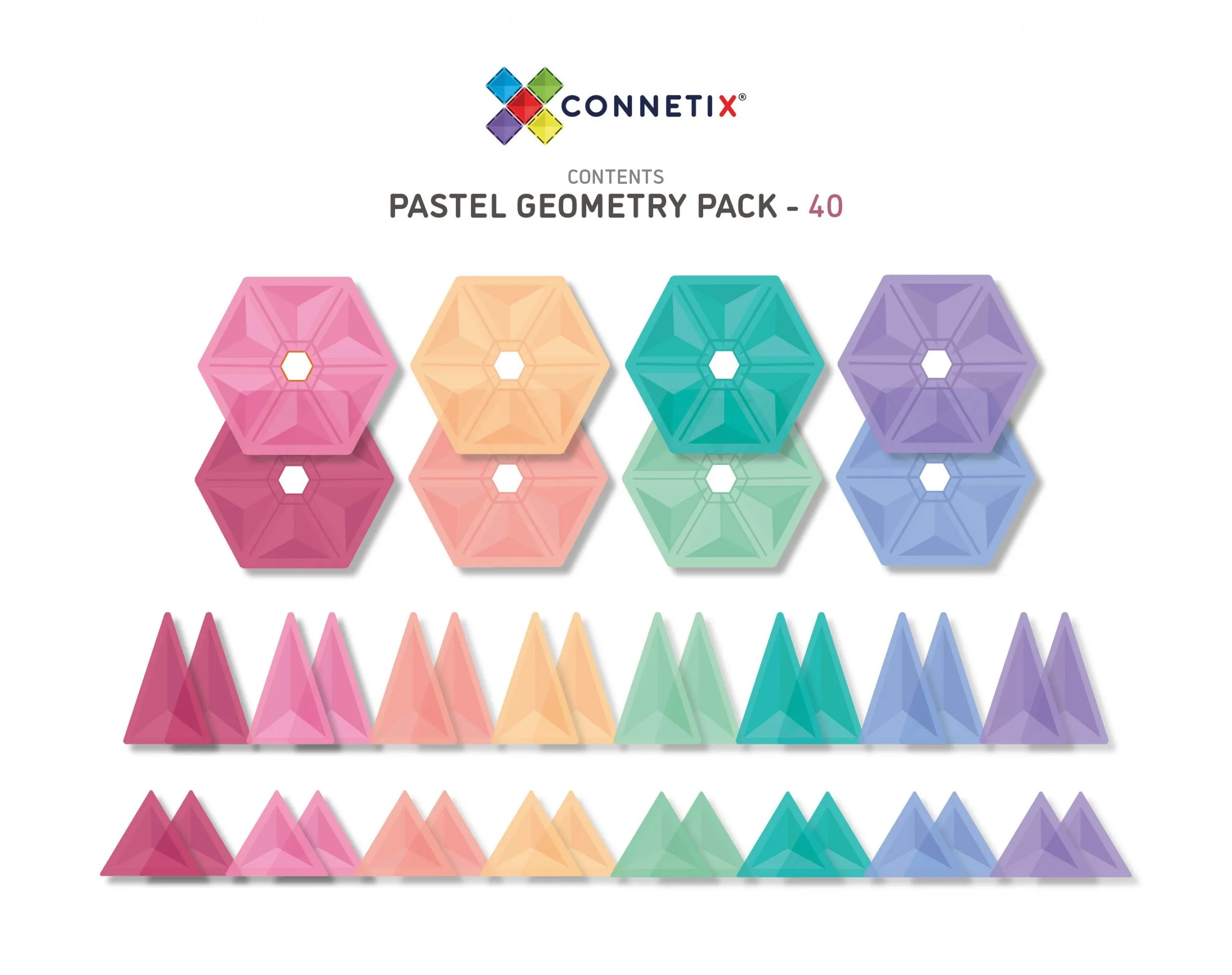 Connetix Tiles - 40 Piece Geometry Pack - Pastel