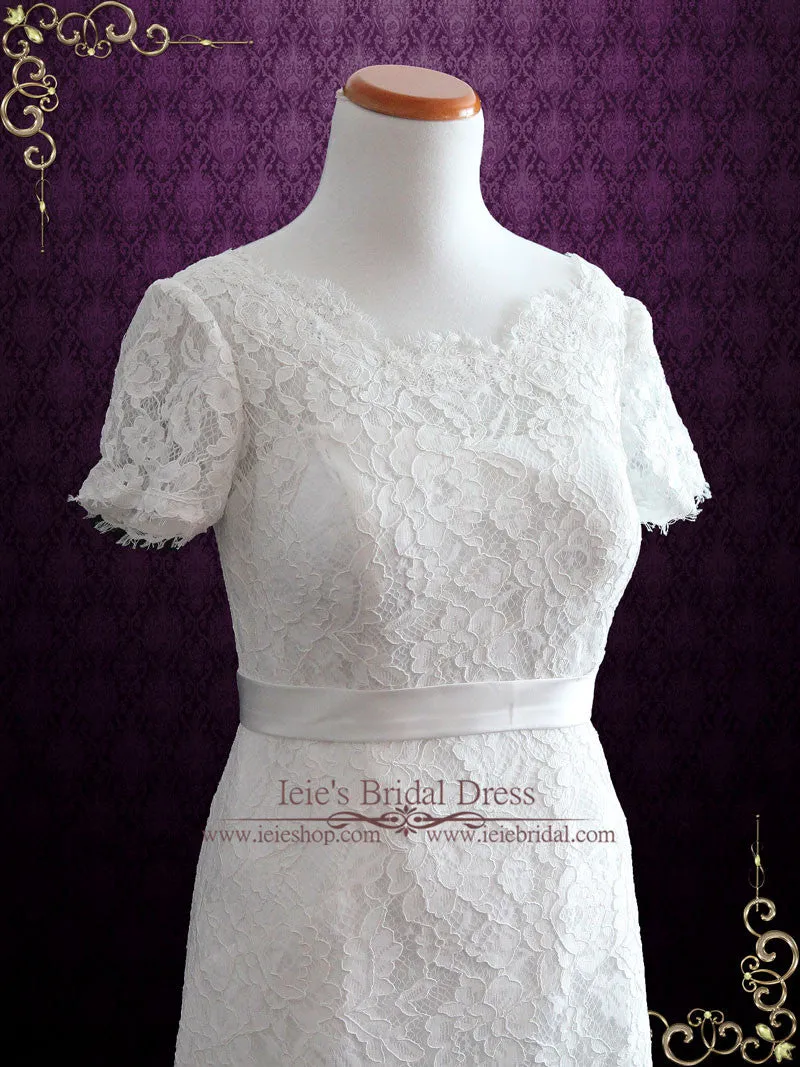 Cotton Lace Wedding Dress With Short Sleeves | Ellenia