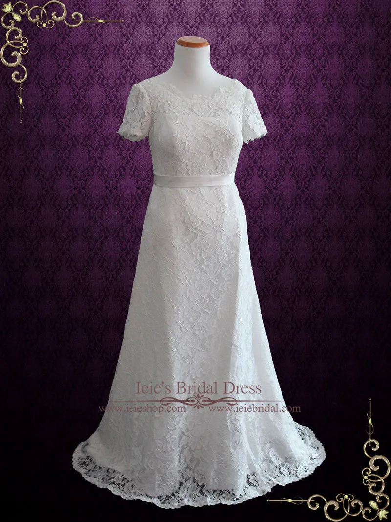 Cotton Lace Wedding Dress With Short Sleeves | Ellenia