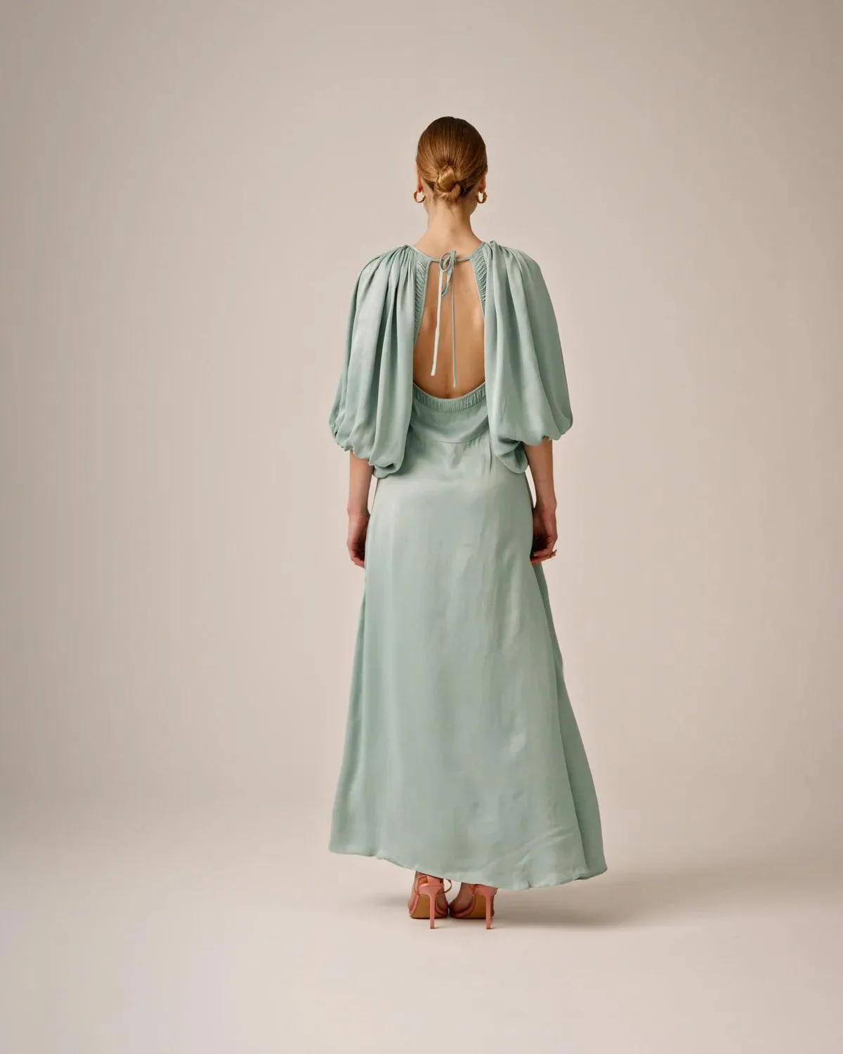 Crepe Satin Maxi Dress Turquoise