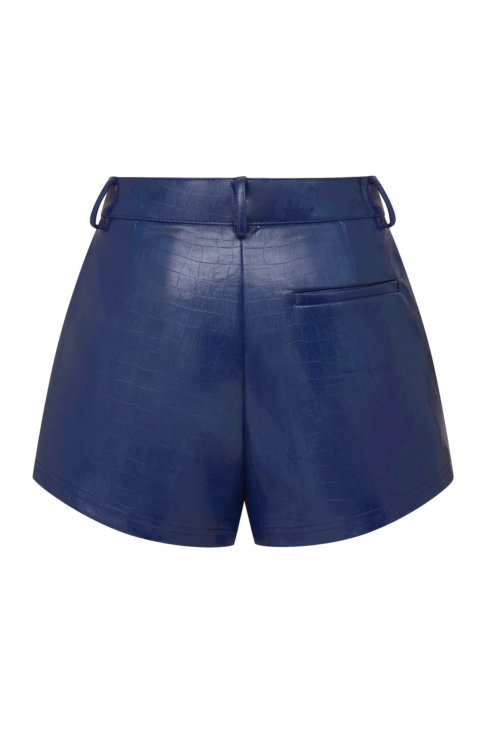 Croco Faux Leather Short - Midnight Blue