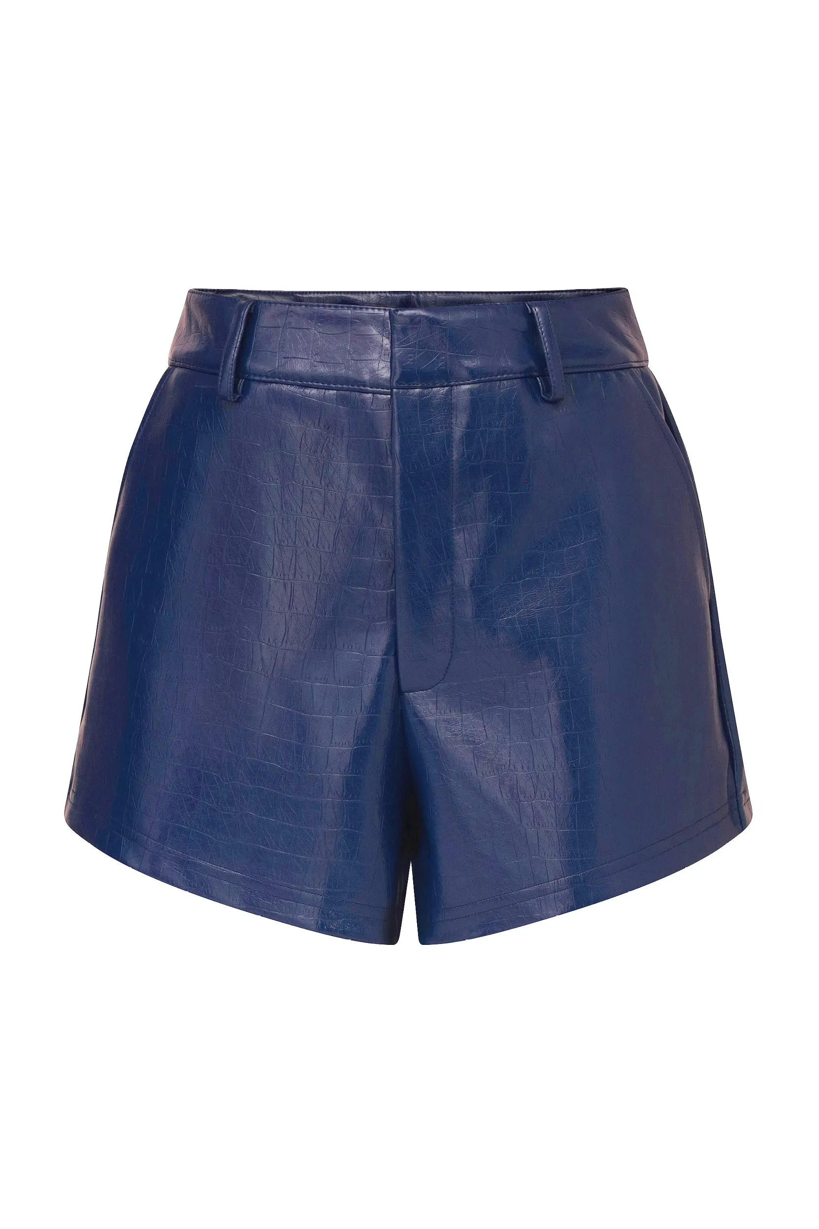 Croco Faux Leather Short - Midnight Blue