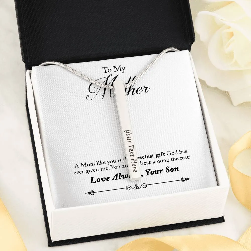 Custom Vertical Bar Necklace - Custom 2 Side And Get Gifts For Mom Message Card