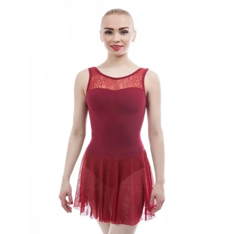 #D0025 Adult Ballet Dance Leotard with Attached Lace Skirt- Lyrical- Ballet