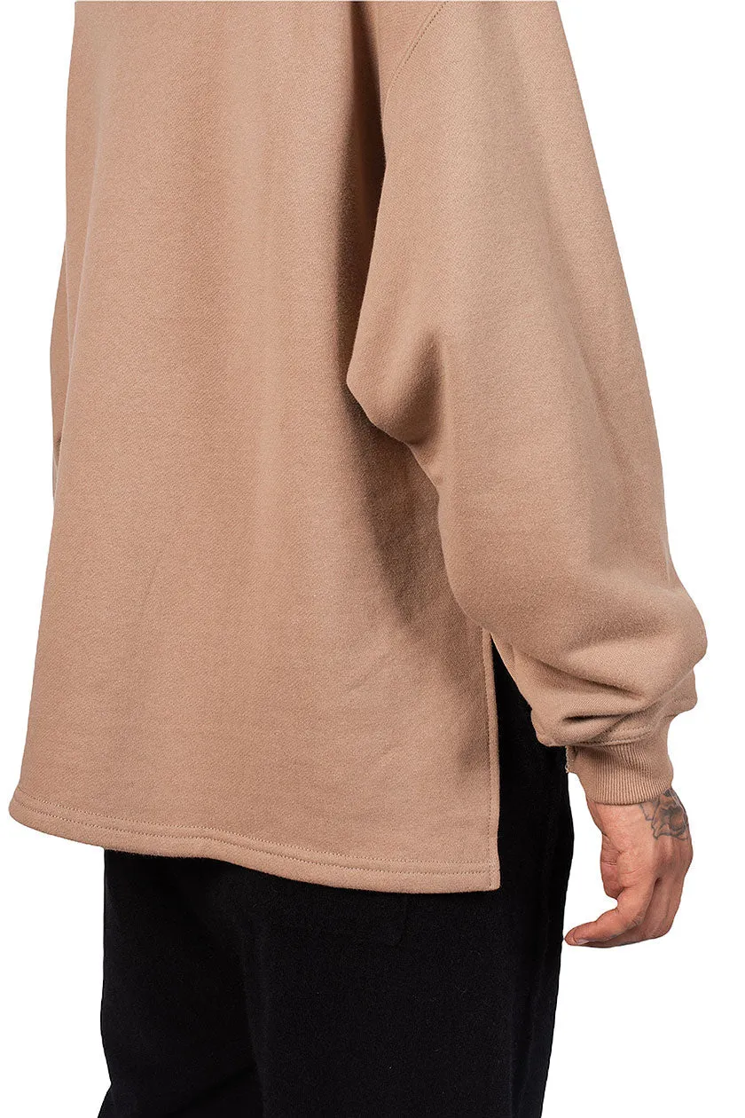 Dark Beige Split Crew Neck Sweatshirt