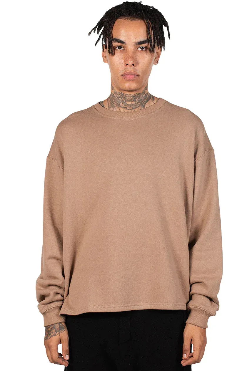 Dark Beige Split Crew Neck Sweatshirt