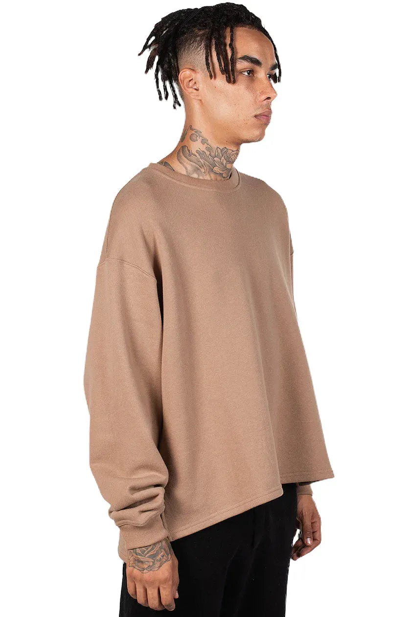 Dark Beige Split Crew Neck Sweatshirt