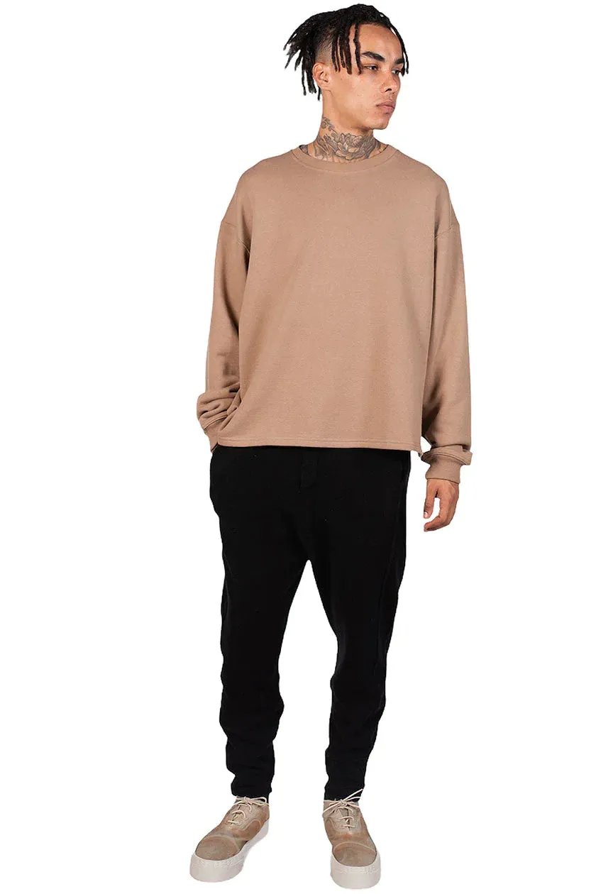 Dark Beige Split Crew Neck Sweatshirt