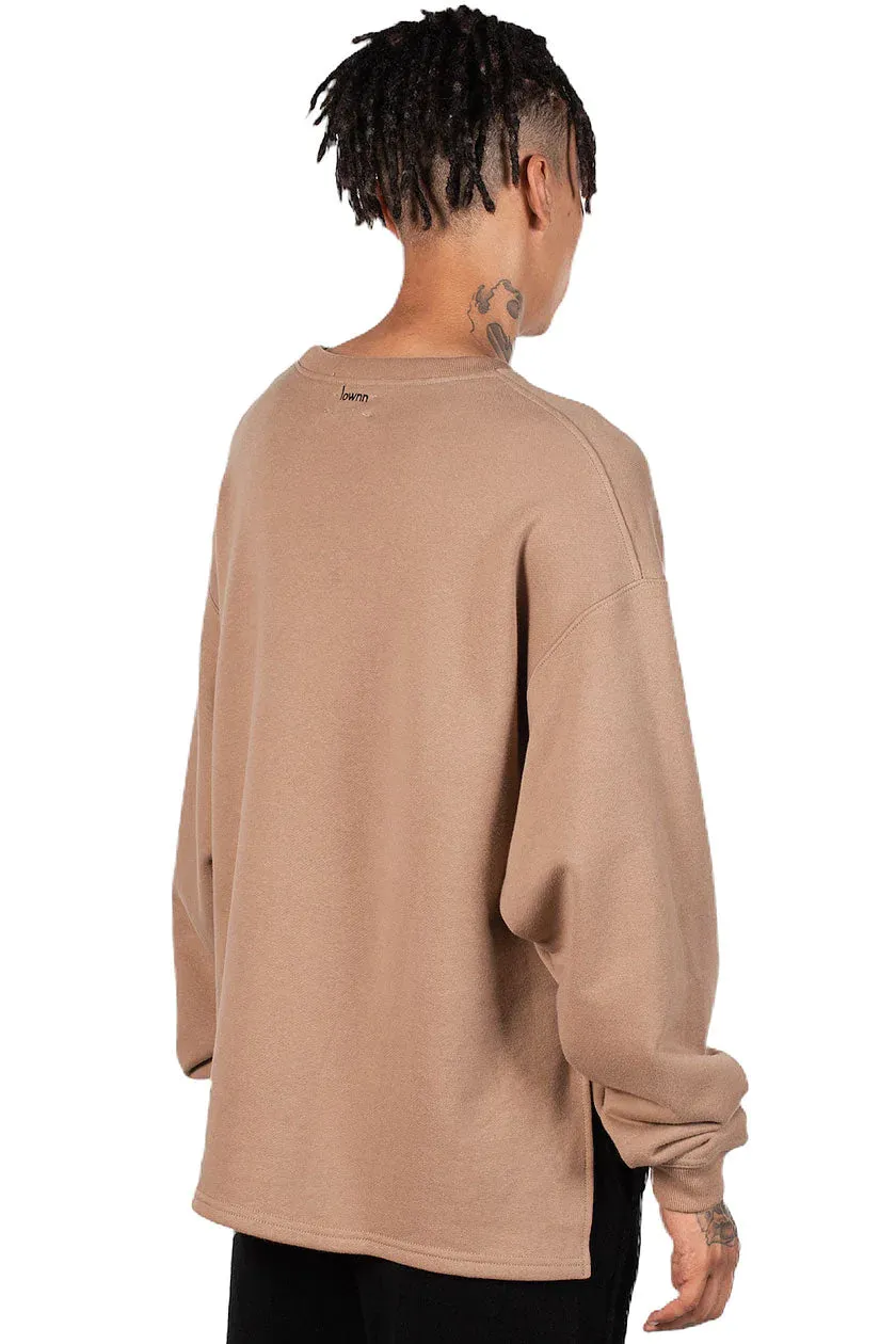 Dark Beige Split Crew Neck Sweatshirt