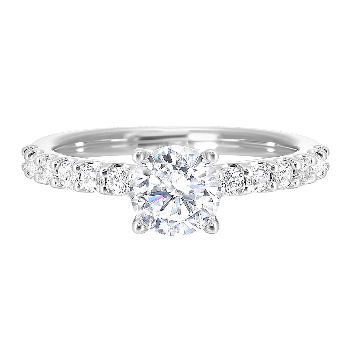 Delicate Round Brilliant Cut Lab-Created Diamond Engagement Ring in White Gold, 1.42 cttw