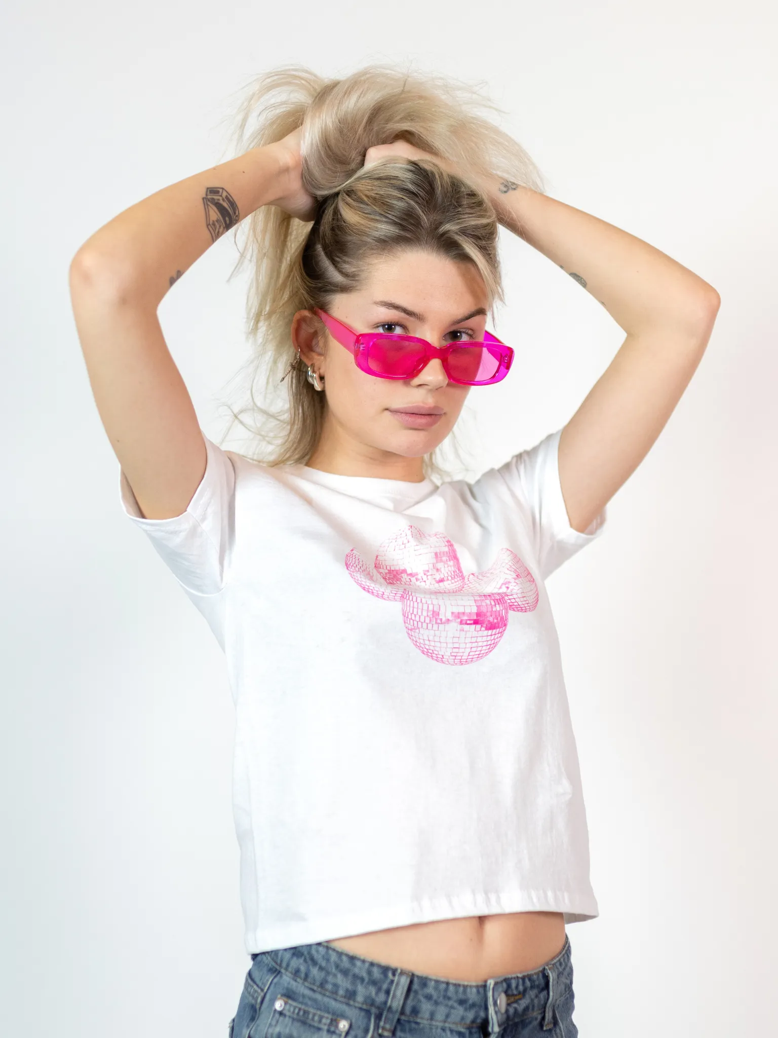 DISCO KUGLE (pink), BABY TEE - HVID