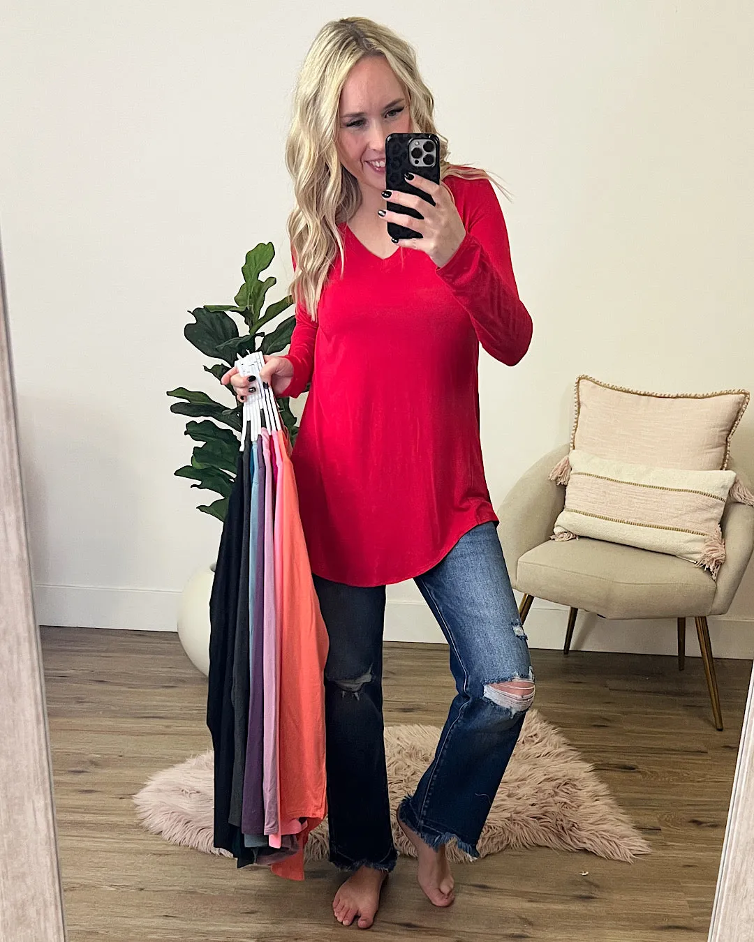 DOORBUSTER! Long Sleeve V Neck Top - 10 Colors FINAL SALE