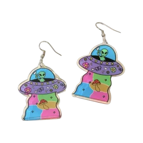 Earrings - Alien & Mushroom UFO drops