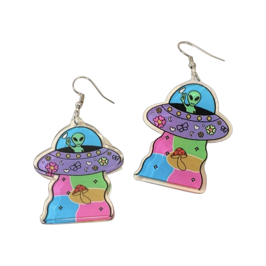 Earrings - Alien & Mushroom UFO drops