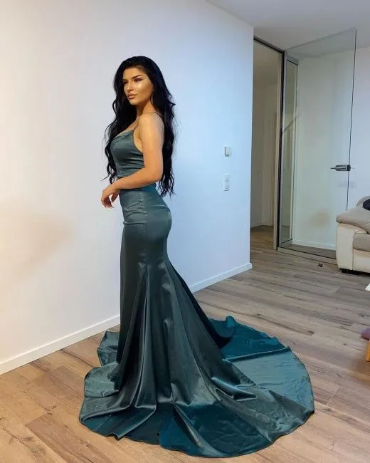 Elegant Dark Green V-Neck Long Mermaid Prom Dress SH1394