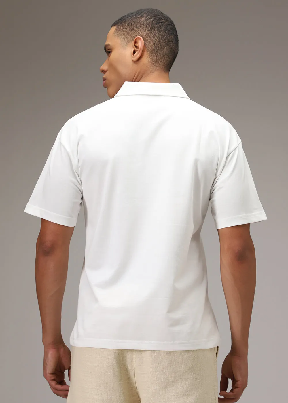 Faded Print White Polo T-shirt