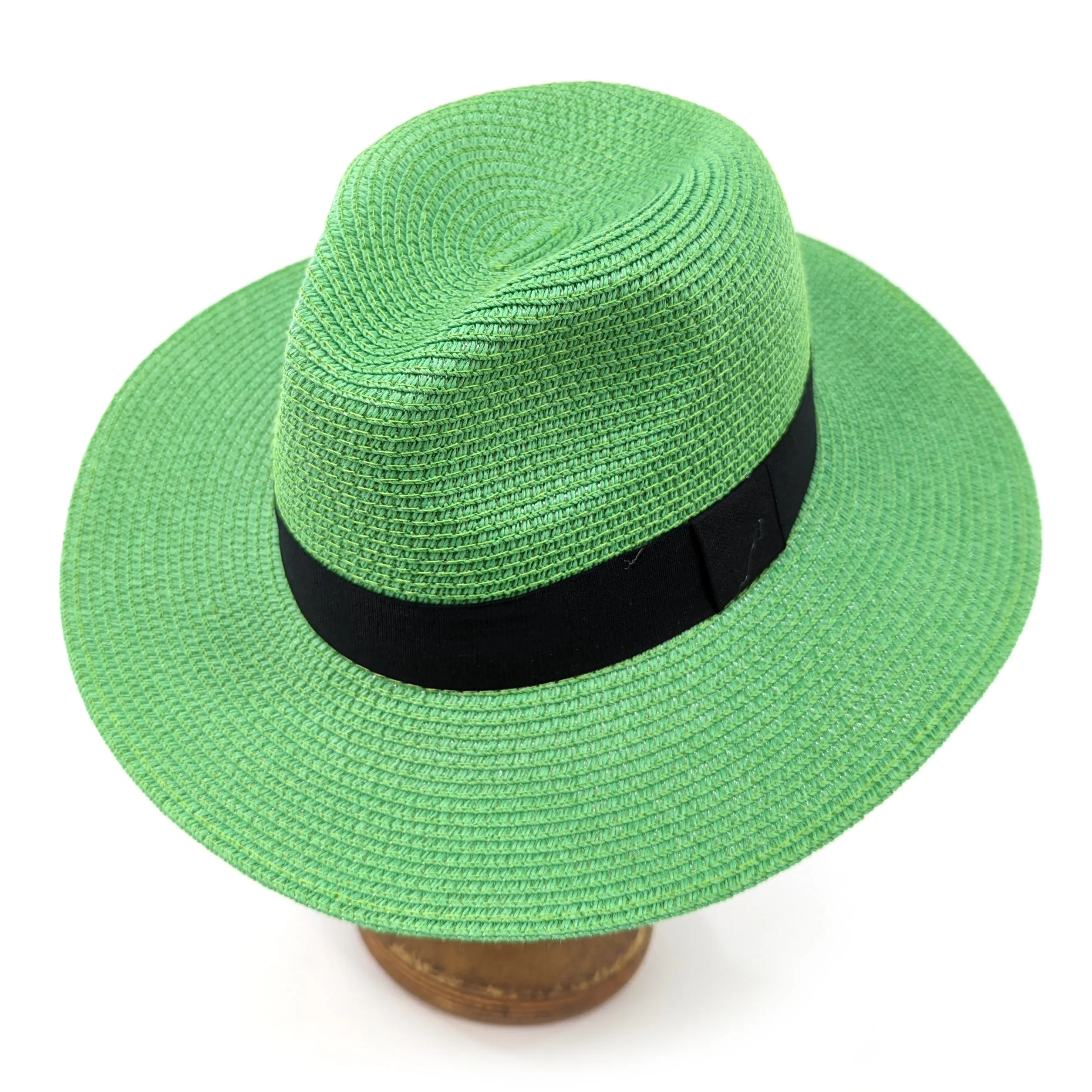 Folding Panama Style Travel Sun Hat - Green & Black (57cm)