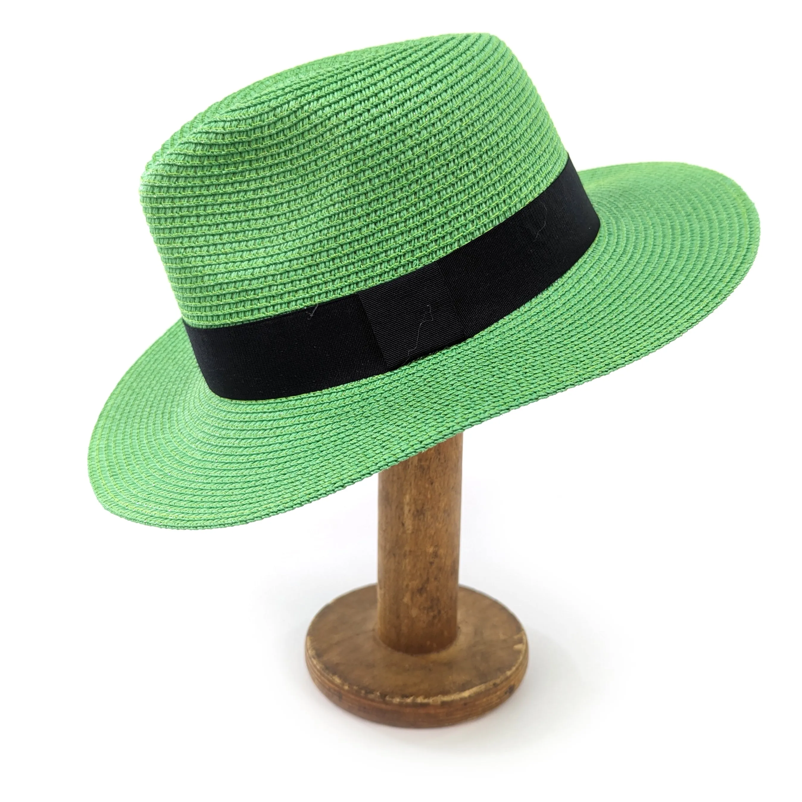 Folding Panama Style Travel Sun Hat - Green & Black (57cm)