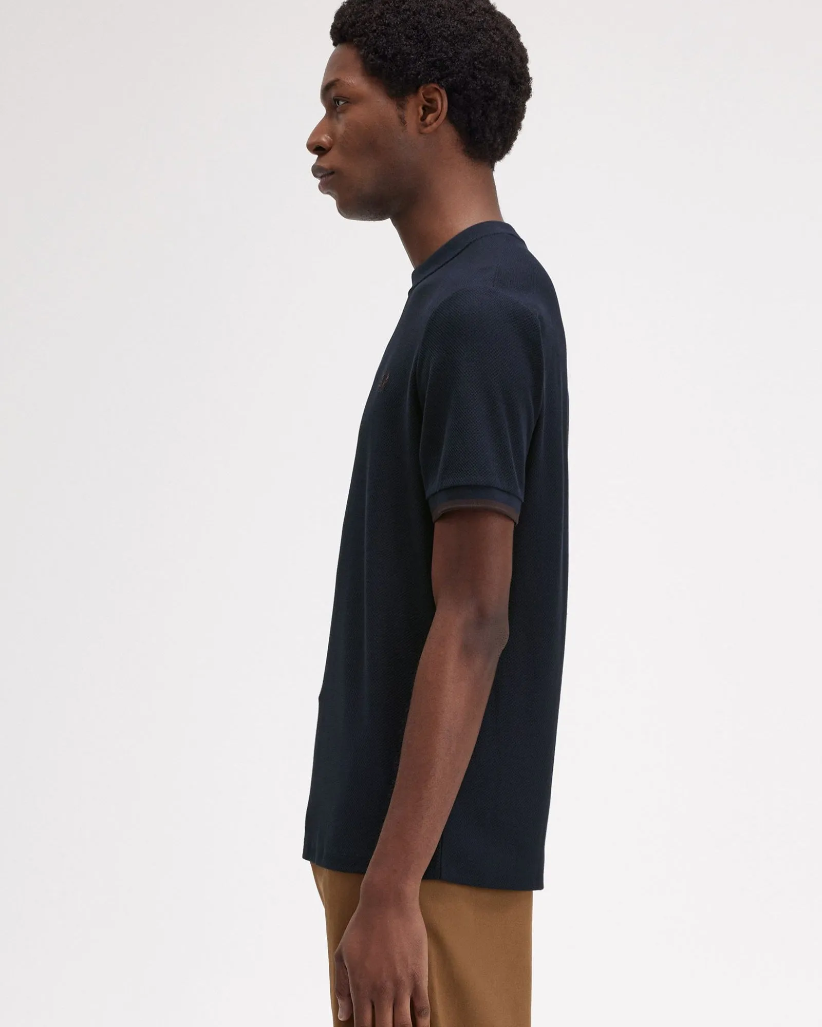 Fred Perry Tipped Cuff Pique T Shirt - Navy / Carrington Road Brick