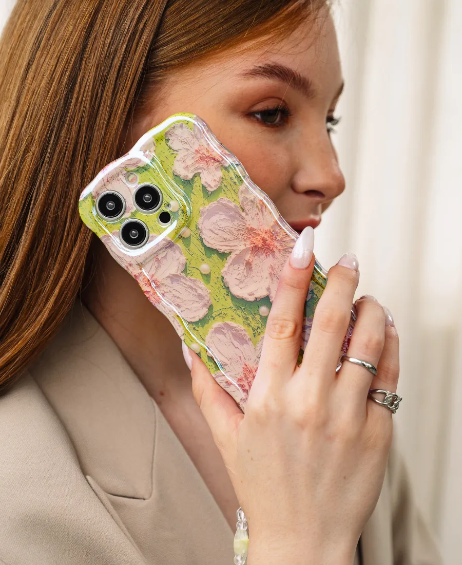 French Green Floral Wavy Phone Case