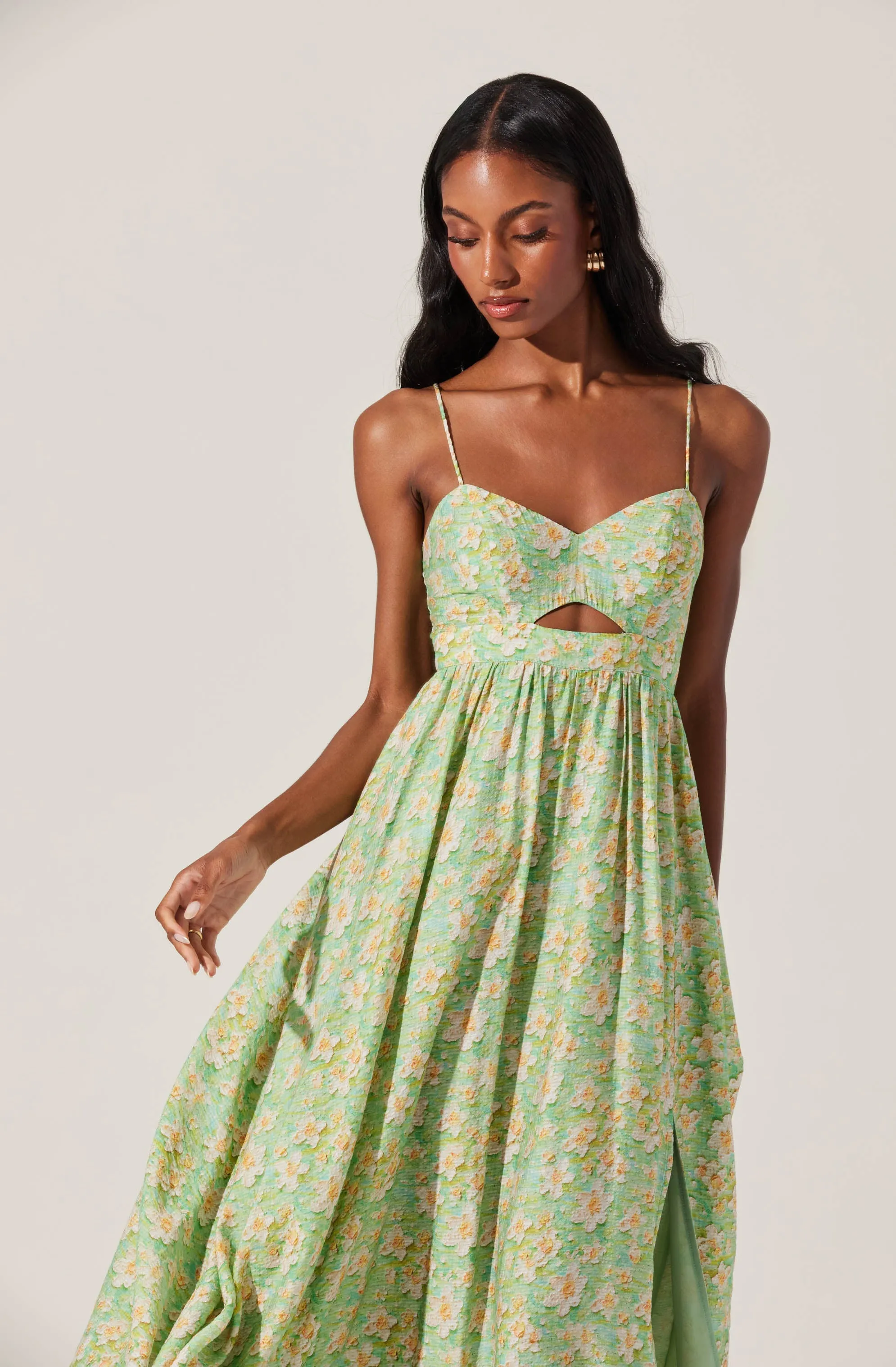 Front Cutout Floral Midi Dress