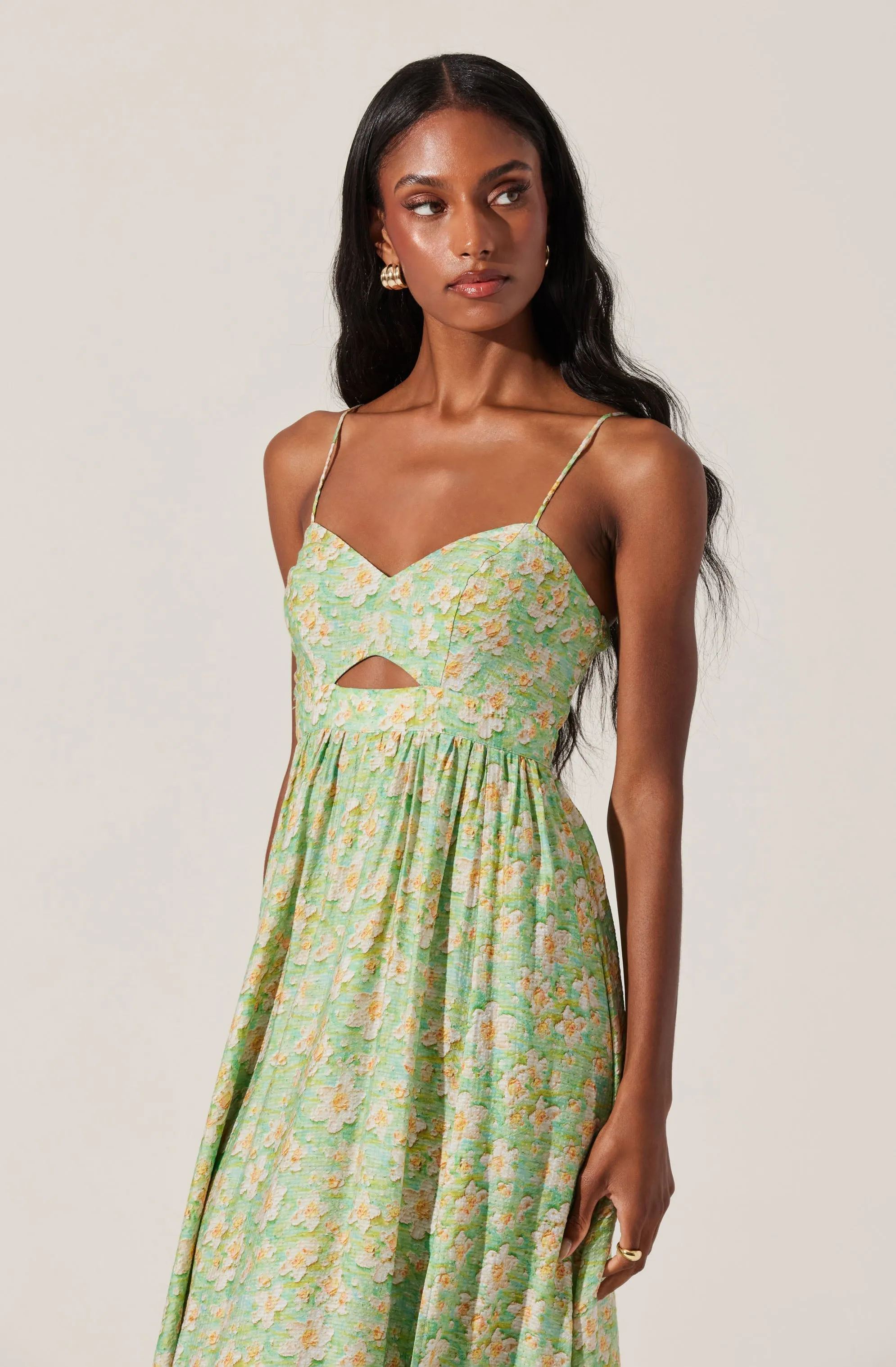 Front Cutout Floral Midi Dress